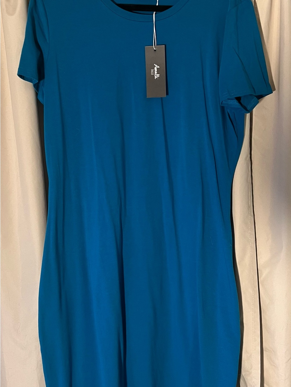 Amalli Talli Teal Midi Dress with Crew Neck and Short Sleeves